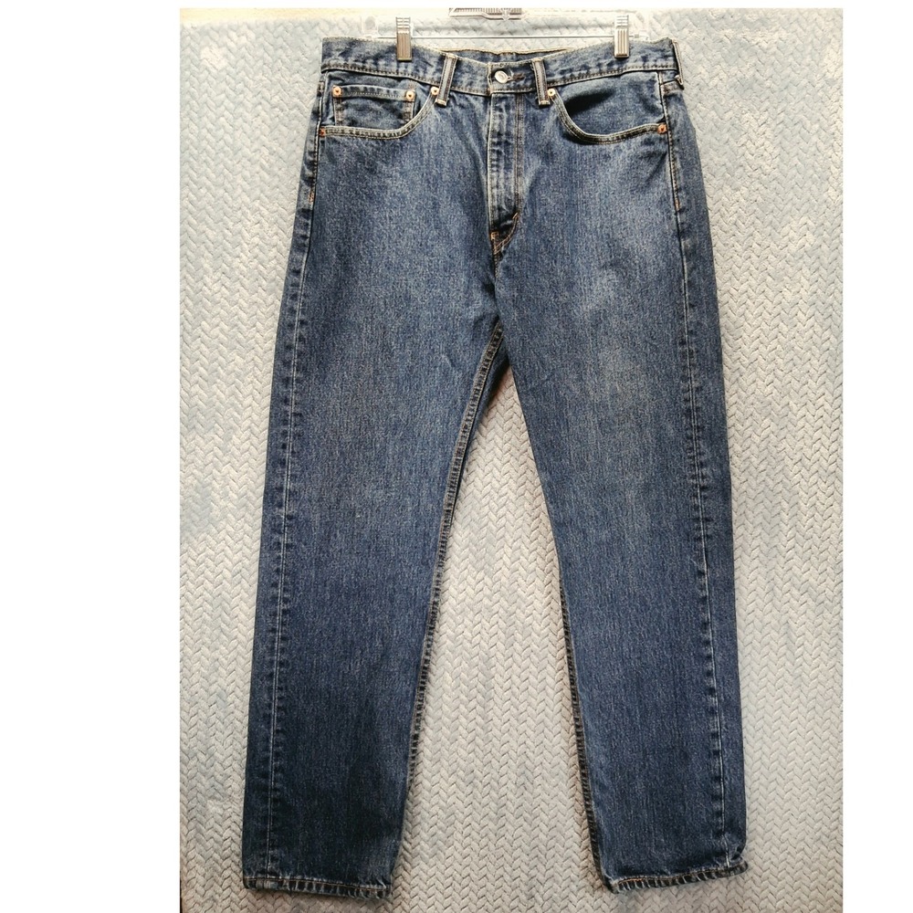 Levis 505 Regular Fit Straight Leg Jeans Blue Denim Mens W34 L32 Classic Style